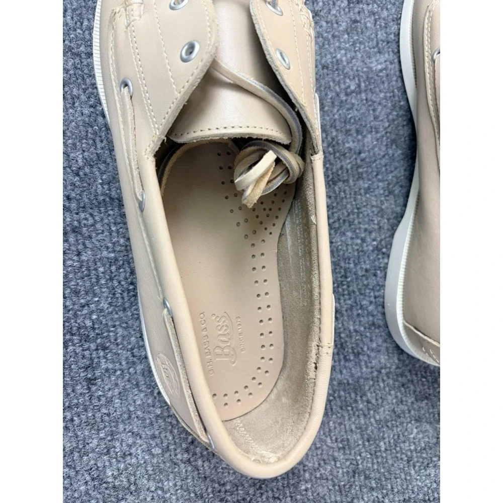 G.H. Bass & Co Men's Beige Leather 2 Eye Moc Toe Boat Shoes CasualSize‎ 11 M